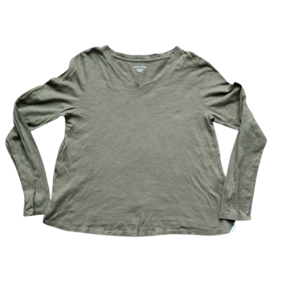 New Eileen Fisher Olive Green V Neck Long Sleeve T Shirt XXS Organic Cotton